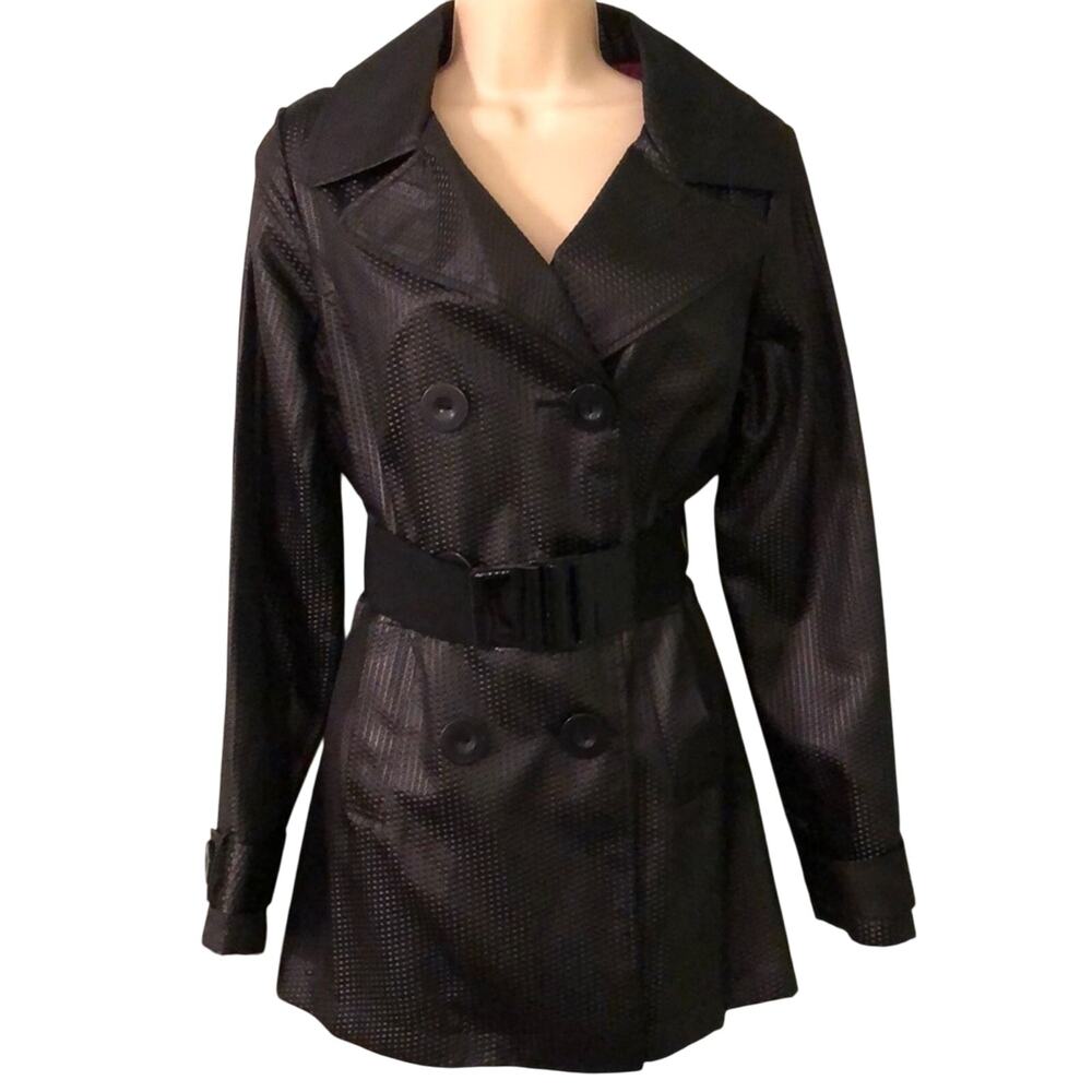Rue 21 Black Lightweight Trench coat Juniors M Textured Belt Mini Y2K